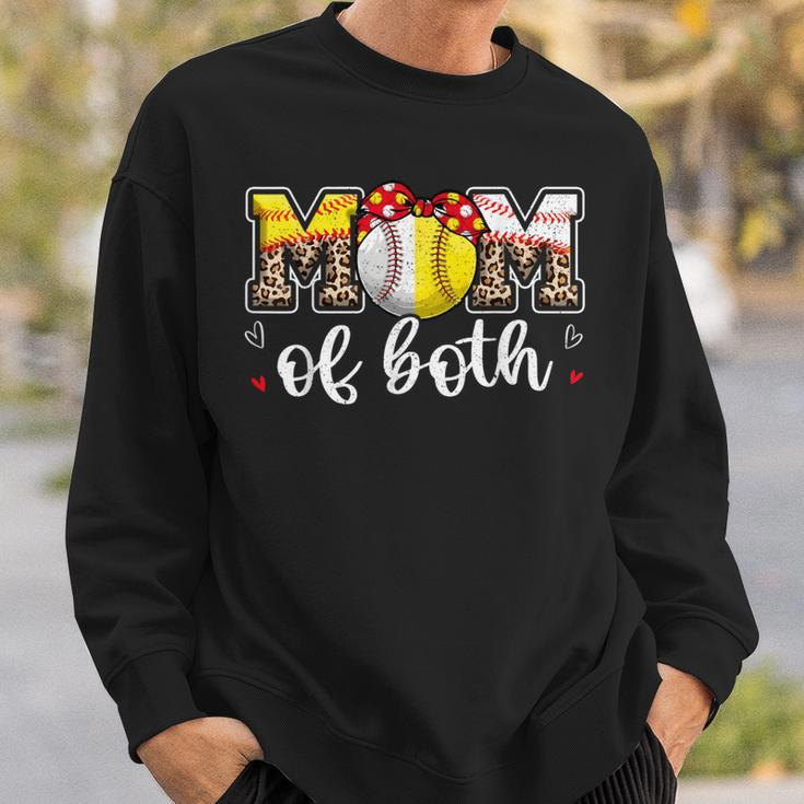 Mom Of Both Leopard Game Day Baseball Softball Mother's Day Sweatshirt Gifts for Him
