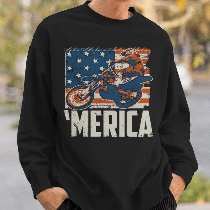 Motocross Racer Dirt Bike Merica American Flag Sweatshirt Gifts for Him