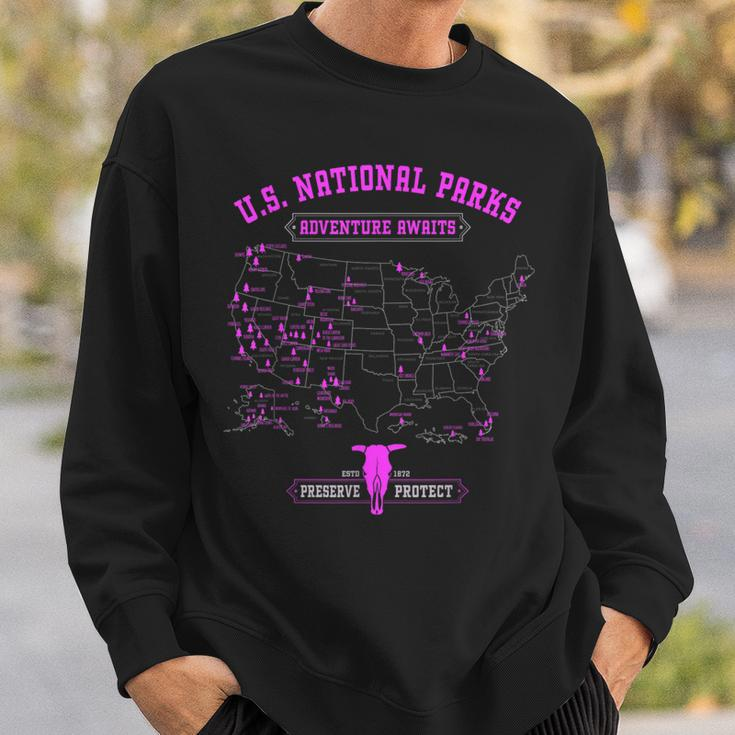 National Parks Map American Hiking Camping Sweatshirt Gifts for Him