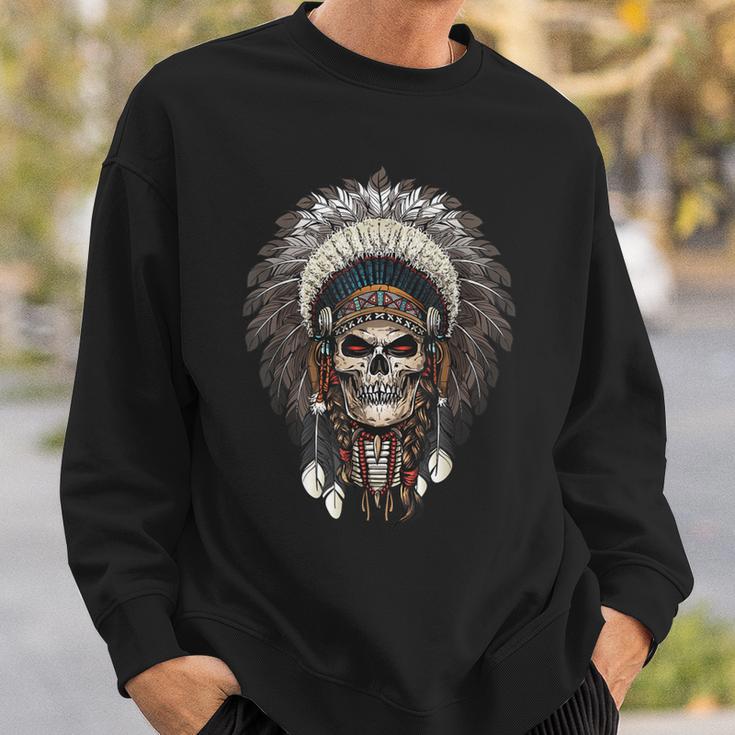 Native American Indian Chief Skull Motorcycle Rider Vintage Sweatshirt Gifts for Him