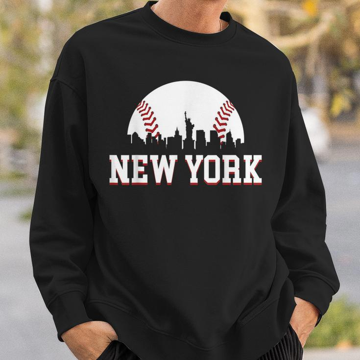 New York City Skyline Downtown Cityscape Baseball Sports Fan Sweatshirt Gifts for Him