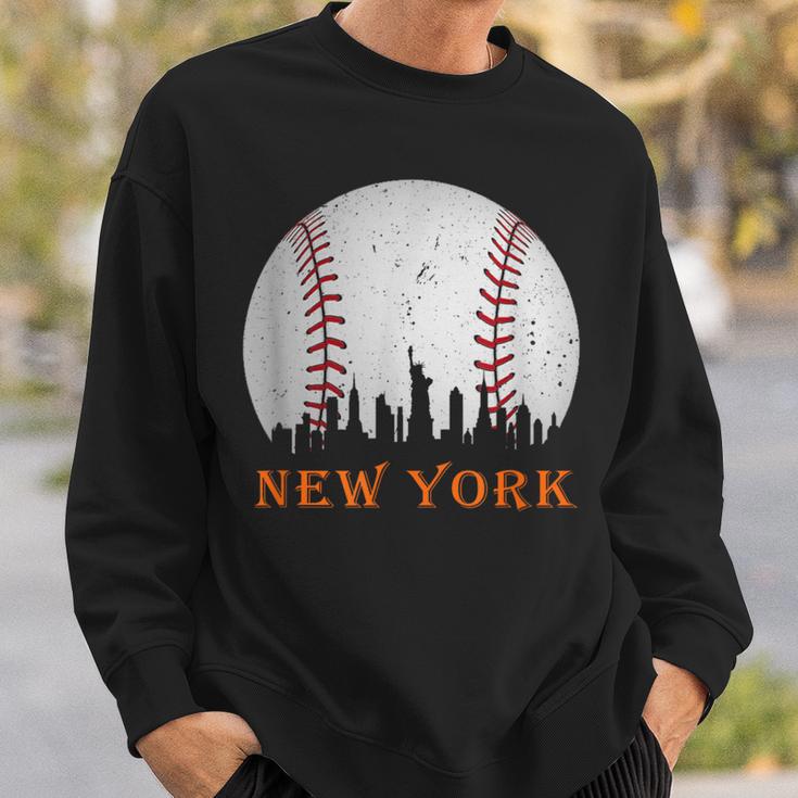 New York Ny Skyline Baseball Vintage Met At Gameday Sweatshirt Gifts for Him