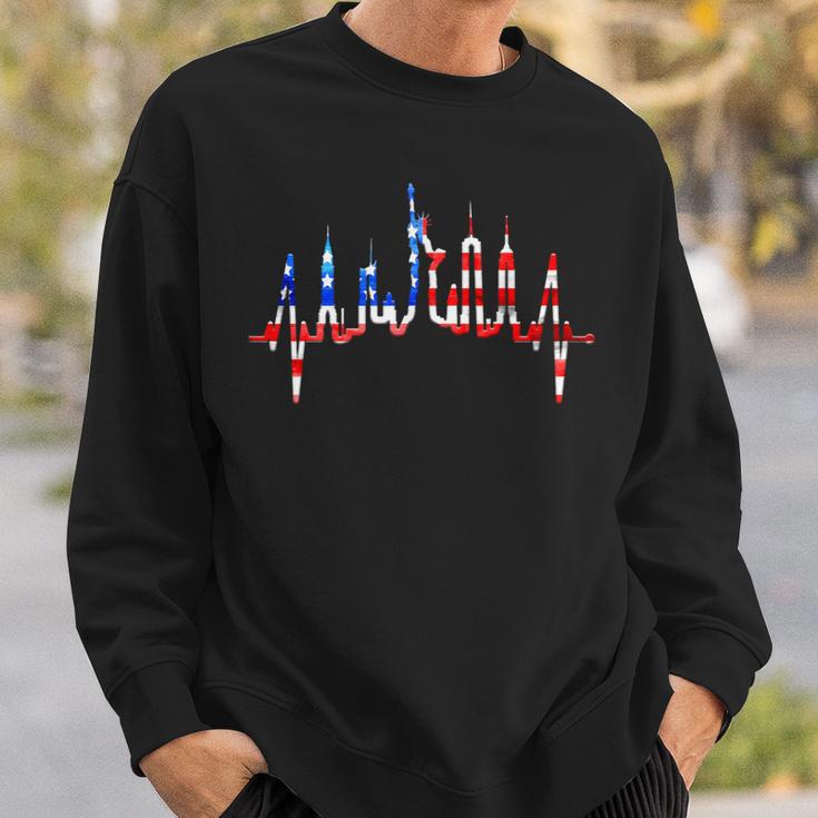 New York Skyline Heartbeat Flag Statue Of Liberty New York Sweatshirt Gifts for Him