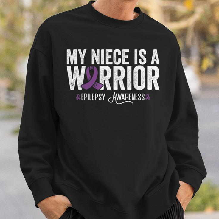 My Niece Is A Warrior Epilepsy Awareness Purple Ribbon Sweatshirt Gifts for Him