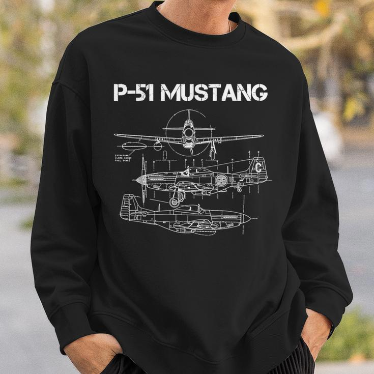 North American P-51 Mustang Ww2 Fighter Blueprint Sweatshirt Gifts for Him