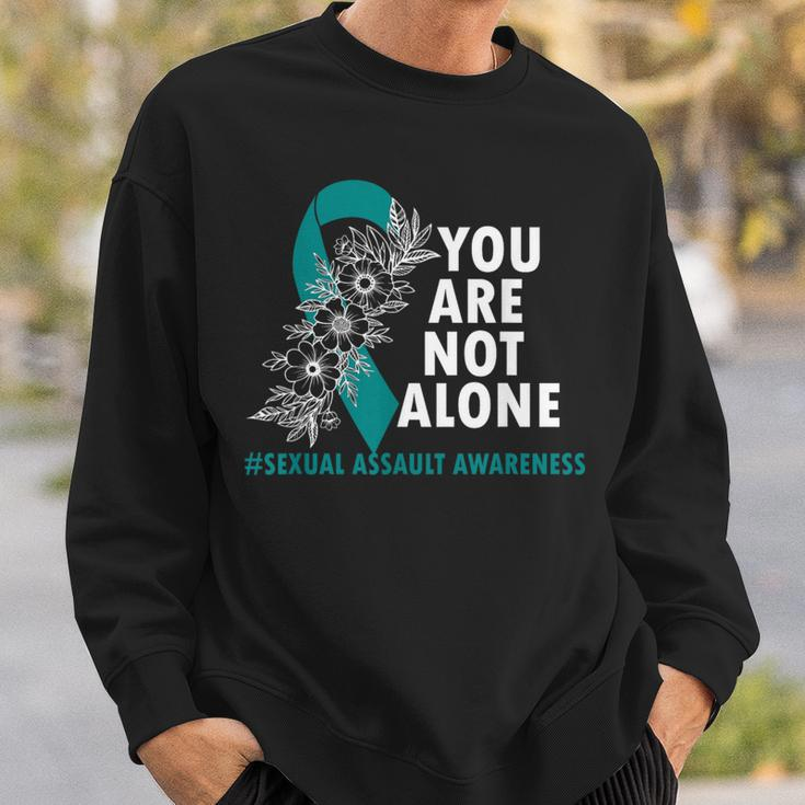 You Are Not Alone Sexual Assault Awareness Month Teal Ribbon Sweatshirt Gifts for Him