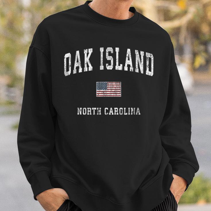 Oak Island North Carolina Nc Vintage American Flag Sports Sweatshirt Gifts for Him