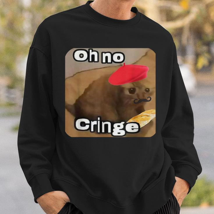 Oh No Cringe Cat French Baguette Internet Cat Meme Sweatshirt Geschenke für Ihn
