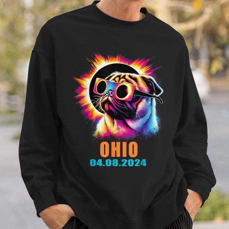 Ohio Total Solar Eclipse 2024 Pug Dog With Glasses Sweatshirt Gifts for Him