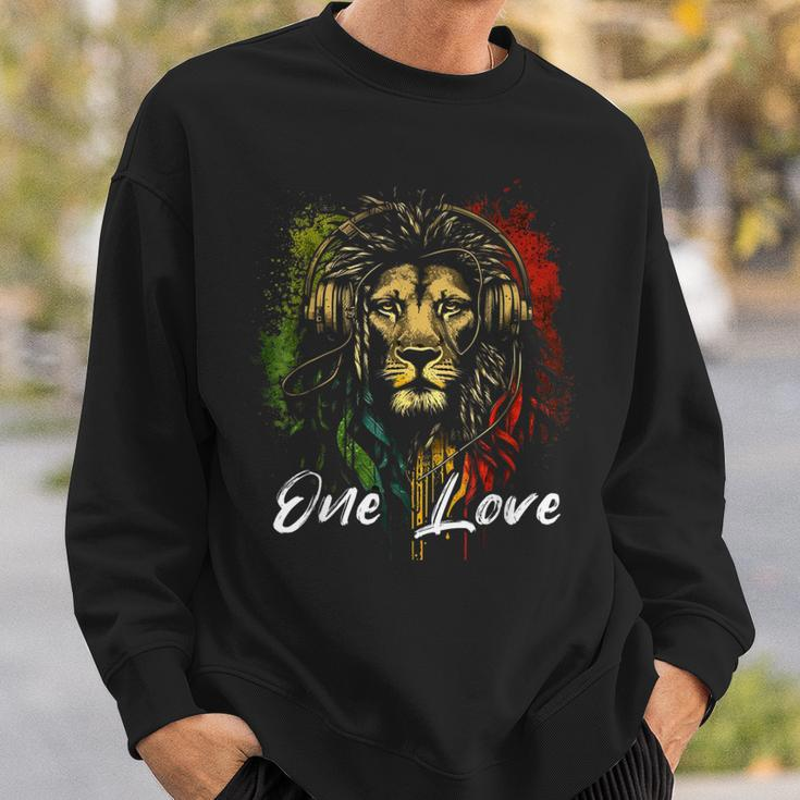 One Love Rasta Reggae Music Headphones Rastafari Reggae Lion Sweatshirt Gifts for Him