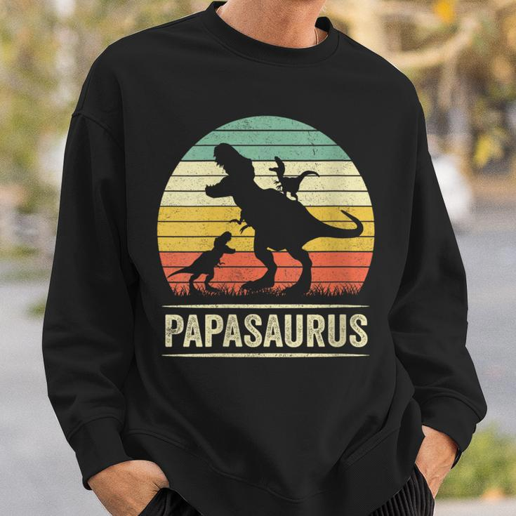 Papasaurus Dinosaur Papa Tyrannosaurus Dino Twin Pack Mit-Ausschnitt Sweatshirt Geschenke für Ihn