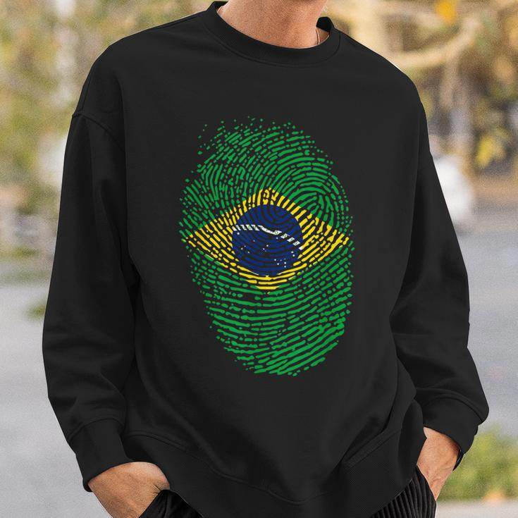 Patriotic Fingerprint Brazil Brazilian Flag Sweatshirt Gifts for Him