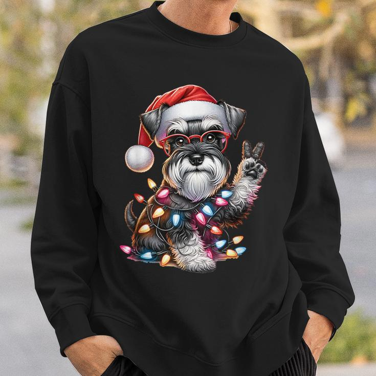 Peace Hand Miniature Schnauzer Santa Christmas Dog Pajamas Sweatshirt Gifts for Him