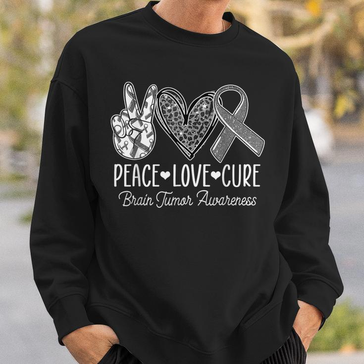 Peace Love Cure Brain Tumor Support Brain Tumor Awareness Sweatshirt Gifts for Him