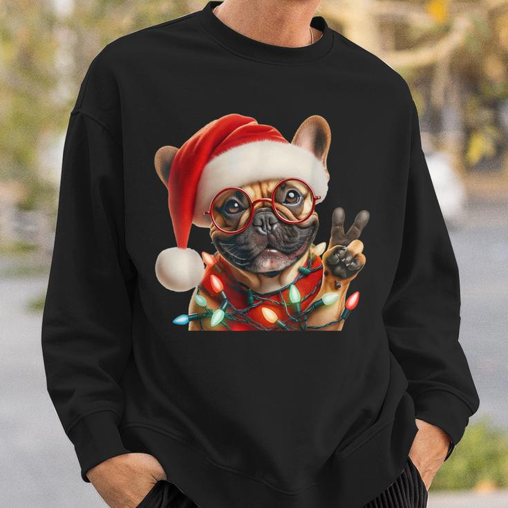 Peace Sign Hand French Bulldog Santa Christmas Dog Pajamas Sweatshirt Gifts for Him