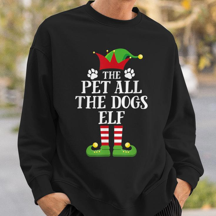 Pet All The Dogs Elf Family Matching Christmas Elf Pajama Sweatshirt Gifts for Him