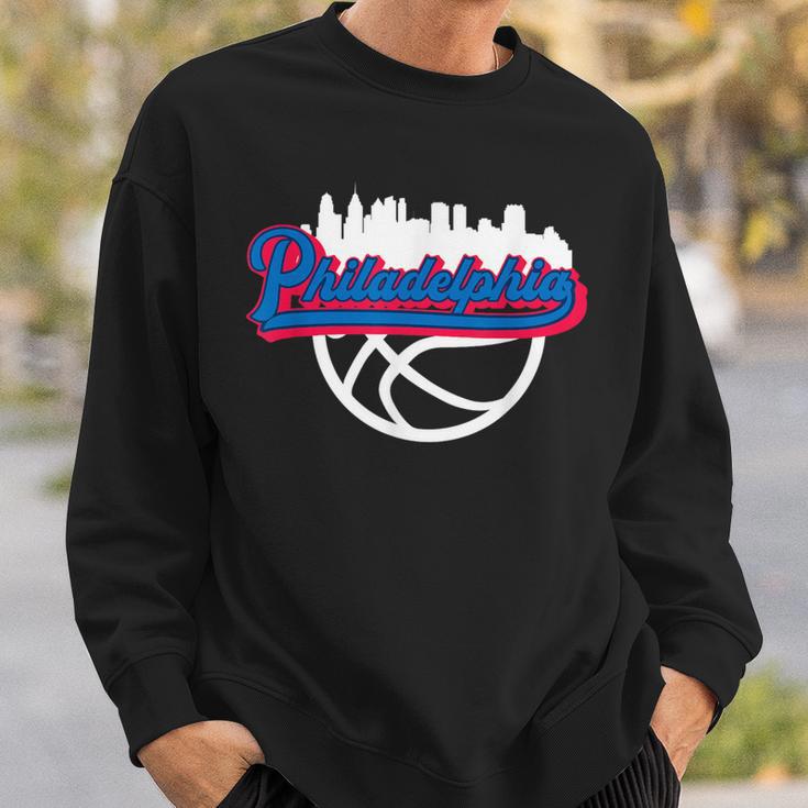 Philadelphia Vintage Basketball Script City Skyline Fan Sweatshirt Gifts for Him