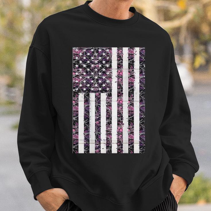 Pink Deer Hunting Camo Camouflage American Flag Back Print Sweatshirt Gifts for Him