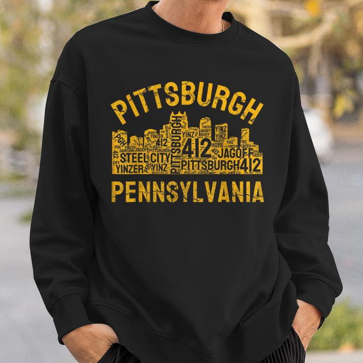Pittsburgh Pennsylvania Sl City Skyline 412 Home Vintage Sweatshirt Gifts for Him