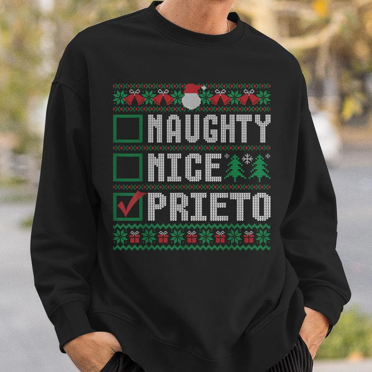 Prieto Family Name Naughty Nice Prieto Christmas List Sweatshirt Gifts for Him