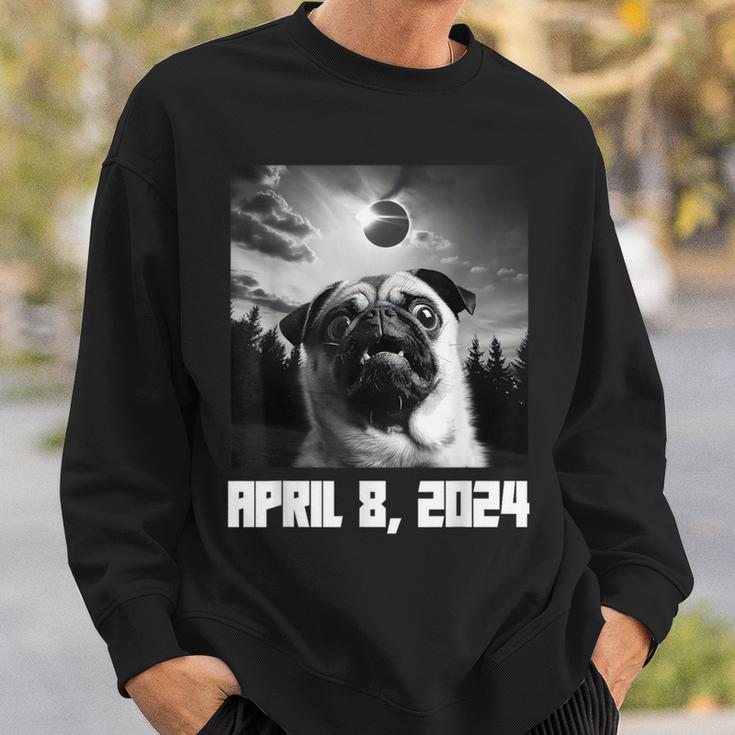 Pug Taking Selfie Totality 04 08 24 Total Solar Eclipse 2024 Sweatshirt Gifts for Him