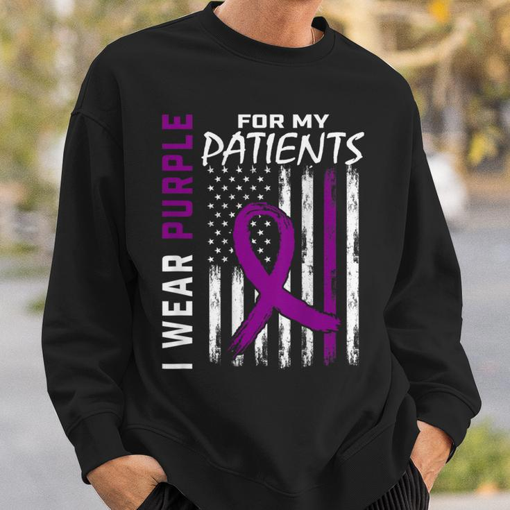 Purple For Patients Alzheimers American Flag Print On Back Sweatshirt Gifts for Him