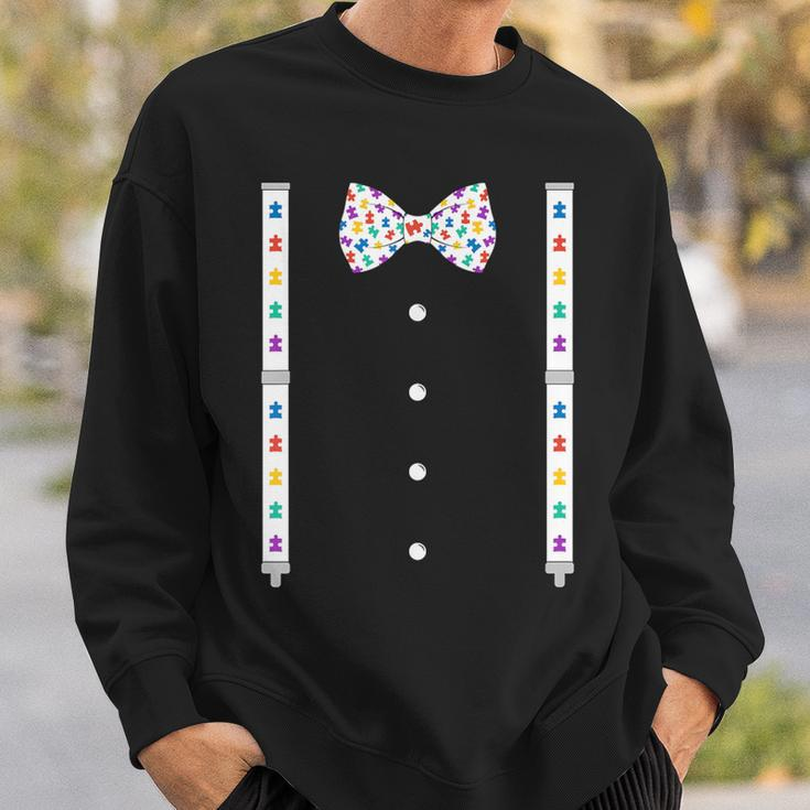 Puzzle Piece Bow Tie Suspenders Autism Awareness Boys Sweatshirt Gifts for Him