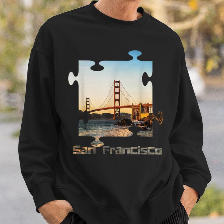 Puzzle Skyline San Francisco California Golden Gate Bridge Sweatshirt Gifts for Him