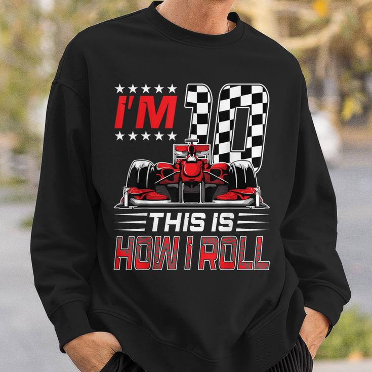 Race Car 10Th Birthday Boy Racing Flag 10 Years Old Pit Crew Sweatshirt Gifts for Him