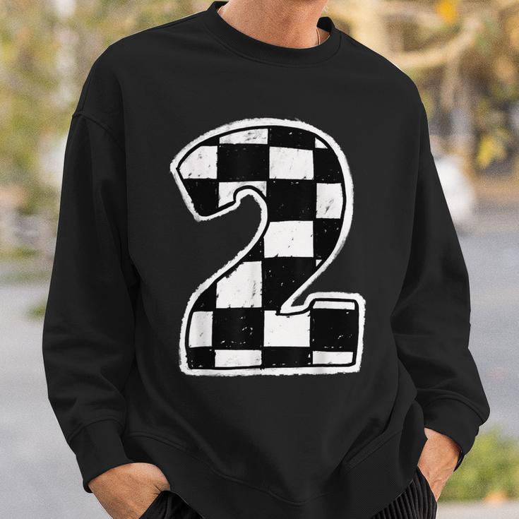 Race Car 2Nd Birthday Boy 2 Two Racing Car Flag Theme Party Sweatshirt Gifts for Him