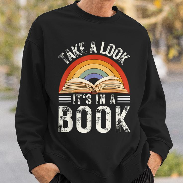 Rainbow Reading Take A Look Its In A Book Retro Vintage Men Sweatshirt Gifts for Him