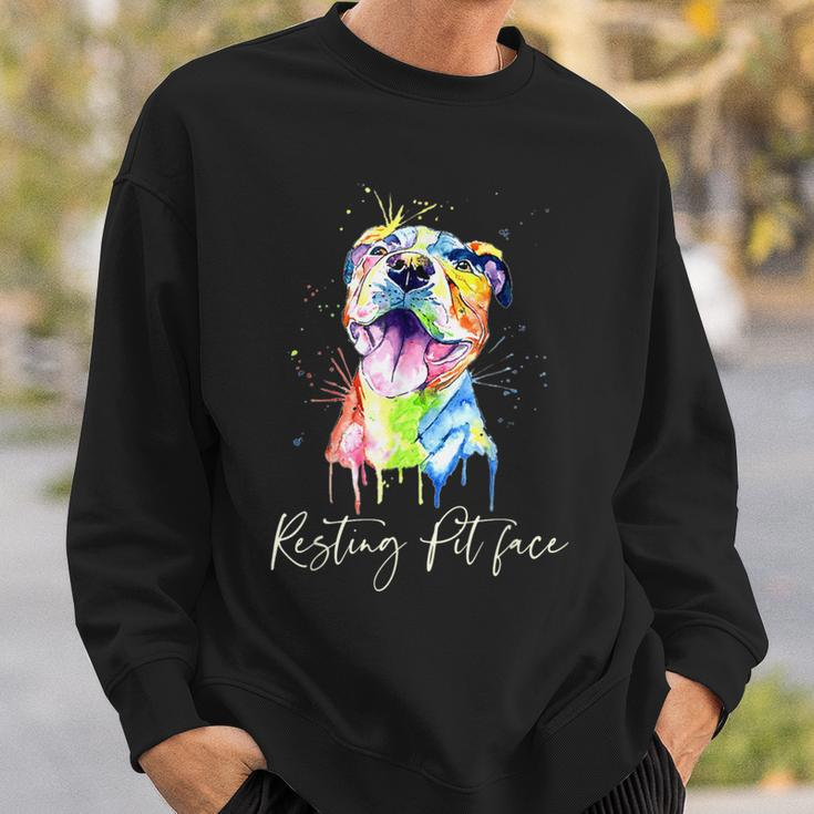 Resting Pit Face Pitbull Watercolor Dog Lovers Sweatshirt Gifts for Him