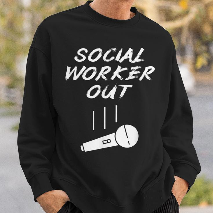 Retired Social Worker Out Retirement Mic Drop Retiring Quote Sweatshirt Gifts for Him