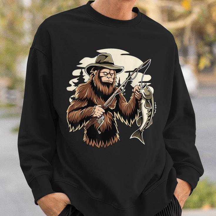 Retro Bigfoot Sasquatch Fishing Bassquatch Fisherman Sweatshirt Gifts for Him