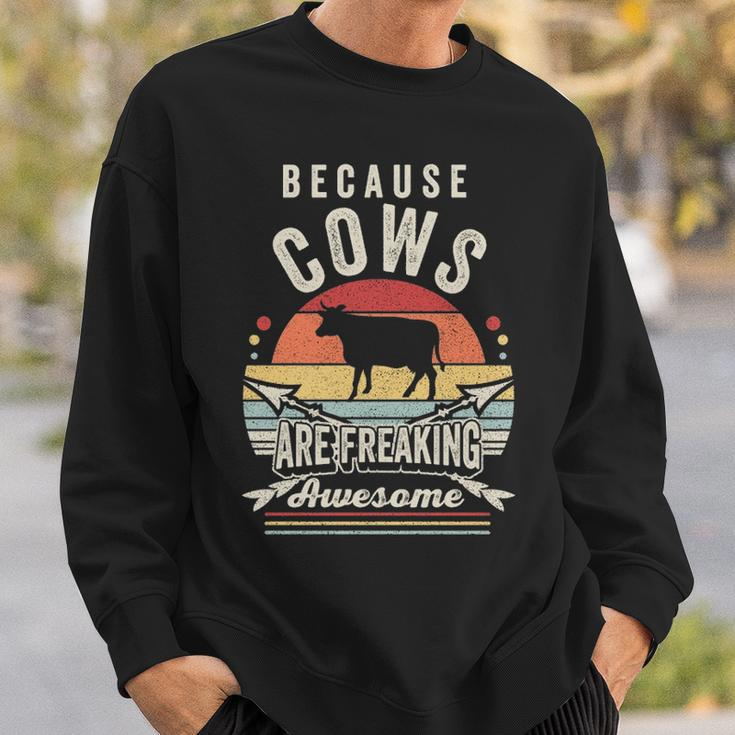 Retro Because Cows Are Freaking Awesome Cow Sweatshirt Gifts for Him