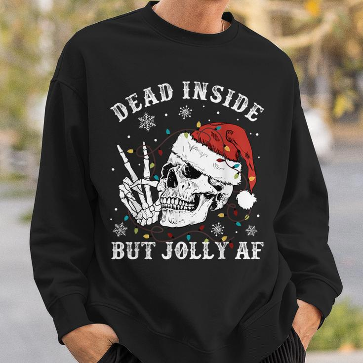Retro Dead Inside But Jolly Af Skeleton Christmas Lights Sweatshirt Gifts for Him