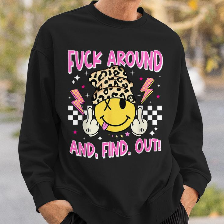 Retro Fuck Around And Find Out Leopard Smile Face Fafo Sweatshirt Gifts for Him