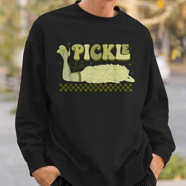 Retro Grovy Pickle Slut Food Apparel Pickle Lover Sweatshirt Gifts for Him