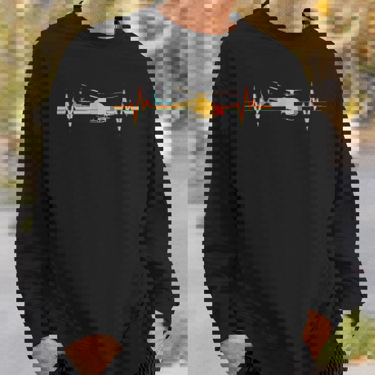 Retro Helicopter Heartbeat Aviation Pilot Helicopter Sweatshirt Gifts for Him