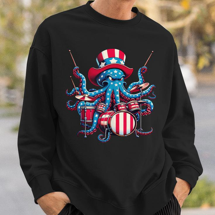 Retro Octopus Playing Drums Retro Musician Drumming Band Sweatshirt Gifts for Him