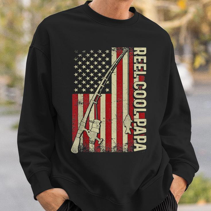 Retro Reel Cool Papa American Flag Fishing Fathers Day Dad Sweatshirt Gifts for Him