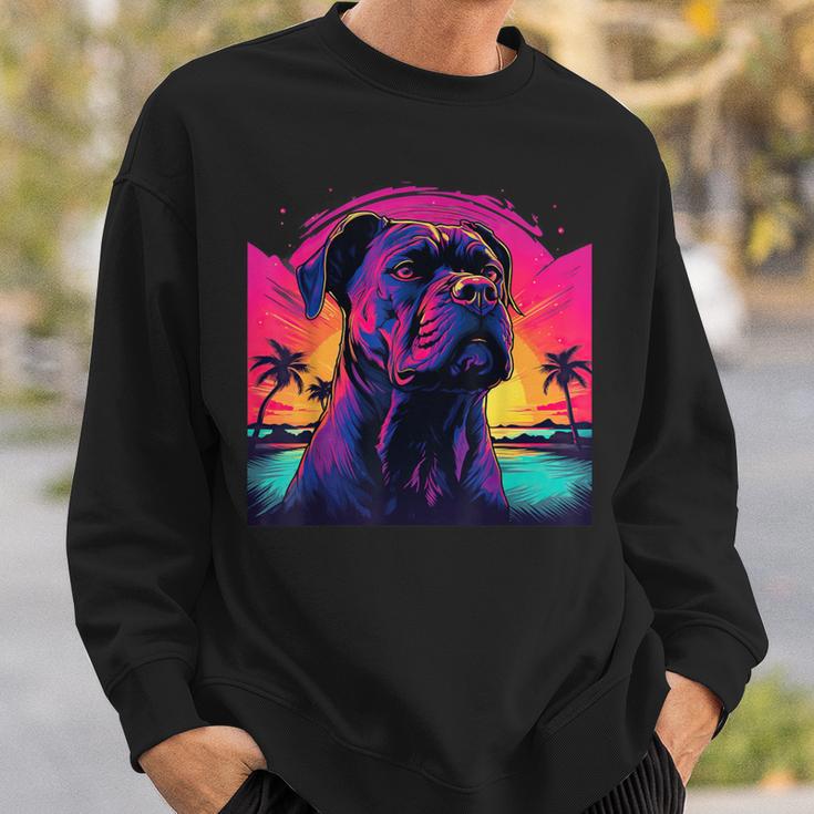 Retro Sunset Presa Canario Dog Black Sweatshirt Geschenke für Ihn