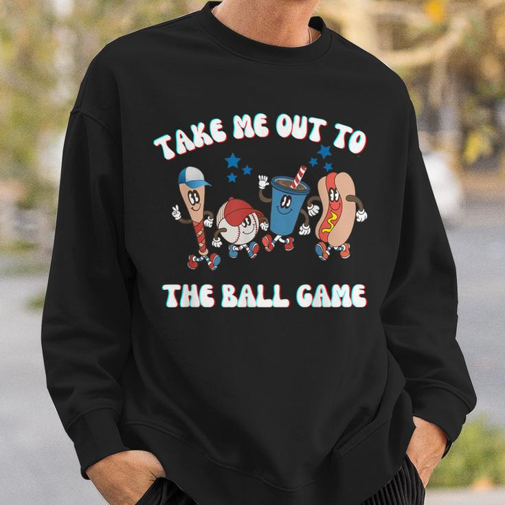 Retro Take Me Out Tothe Ball Game Baseball Hot Dog Bat Ball Sweatshirt Gifts for Him