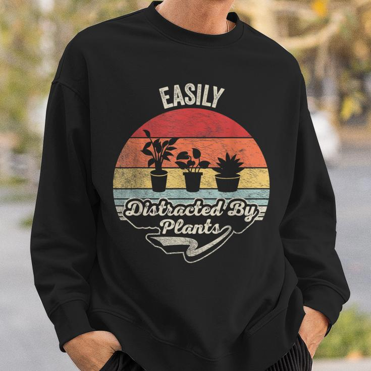 Retro Vintage Easily Distracted By Plants Gardening Sweatshirt Gifts for Him