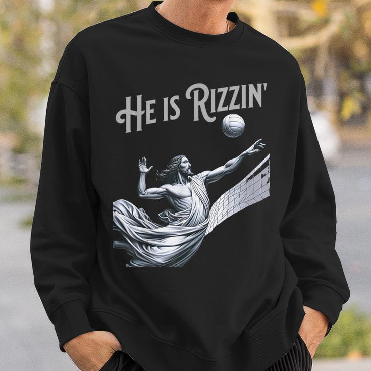 He Is Rizzin Jesus Playing Volleyball Sports Rizz Sweatshirt Gifts for Him