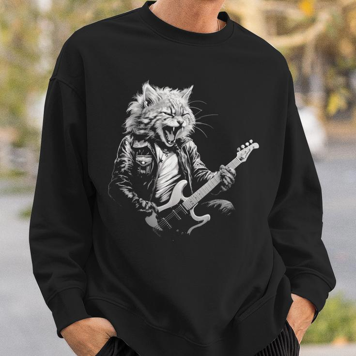 Rock Cat Playing Guitar Guitar Cat Womens Sweatshirt Gifts for Him
