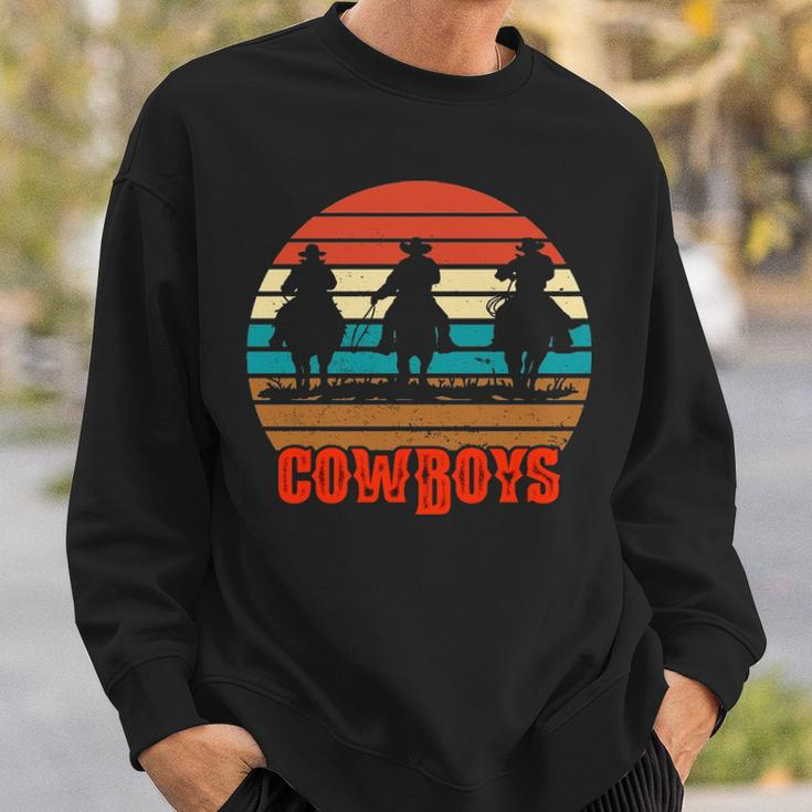 Rodeo Cowboy And Wranglers Bronco Horse Retro Style Sunset Sweatshirt Gifts for Him