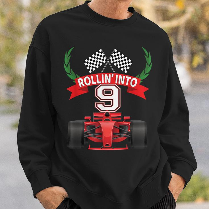Rollin Into 9 Years Old Racing Car Boys 9Th Birthday Party Sweatshirt Gifts for Him