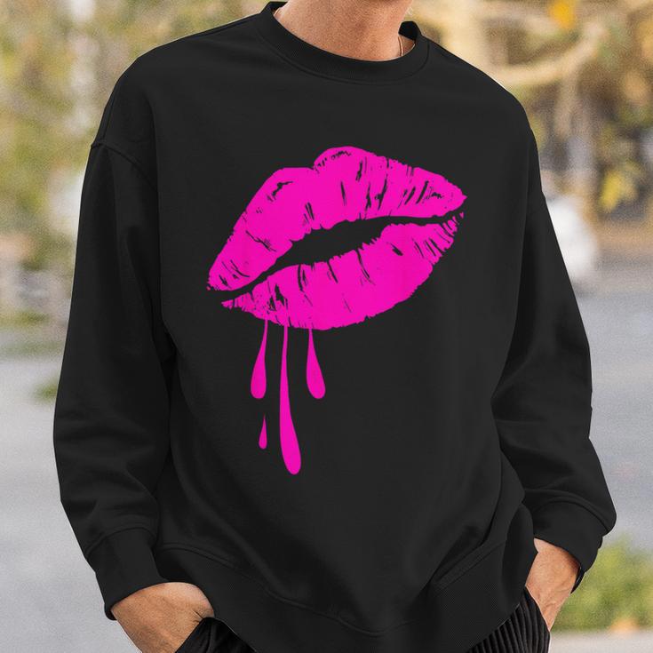 Rosa Lippen Kuss 80er Jahre Lippenstift Make-Up Liebhaber Sweatshirt Geschenke für Ihn