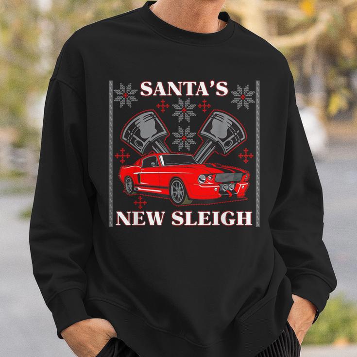 Santa's New Sleigh Muscle Car Ugly Christmas Sweatshirt Gifts for Him